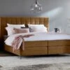 Boxspring Jade Vlak Met Gestoffeerd Matras -BETER BED Winkel Boxspring Jade vlak met gestoffeerd matras cognac